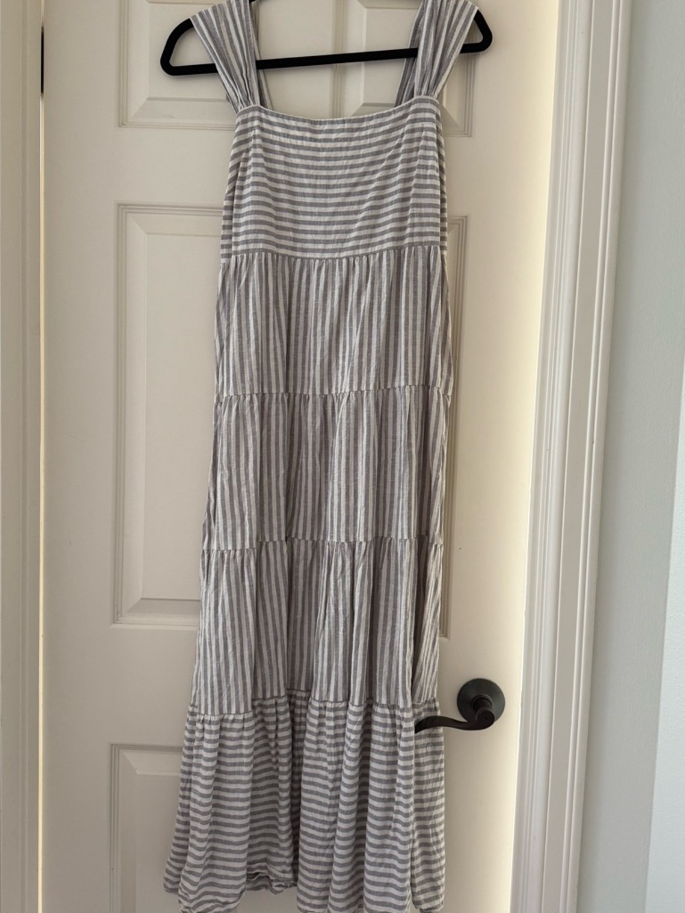 Madewell Gray & White Striped Tiered Maxi Dress